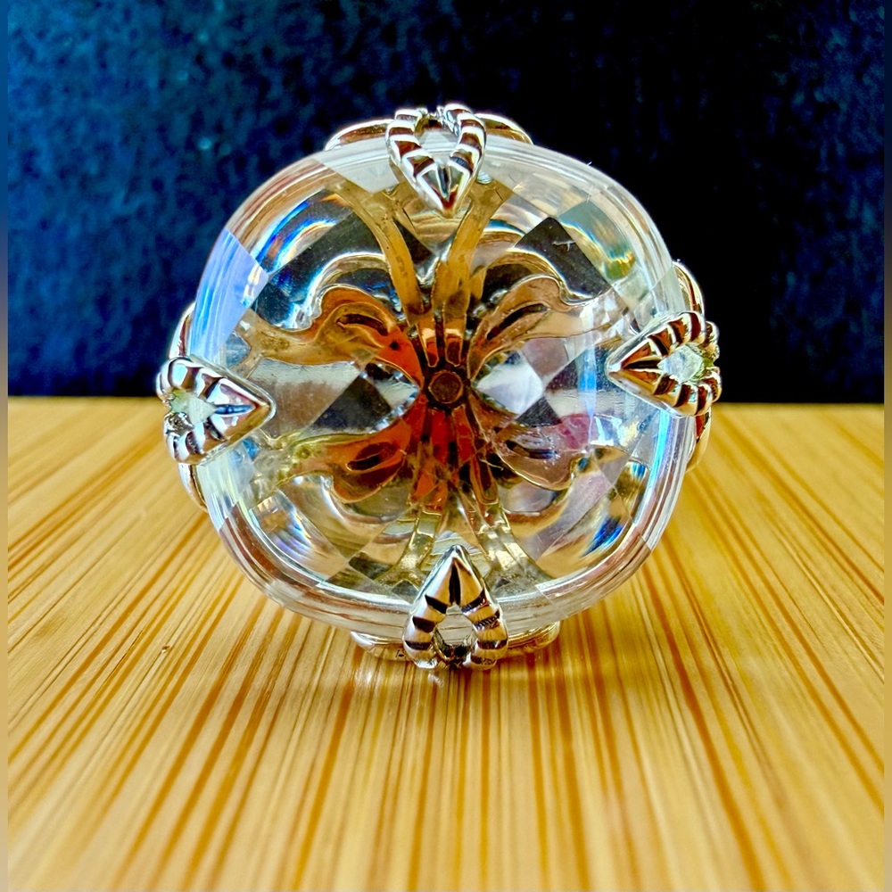 Silpada .925 Sterling Silver Scroll Clear Faceted Crystal Ring Size 7.5 # R2286